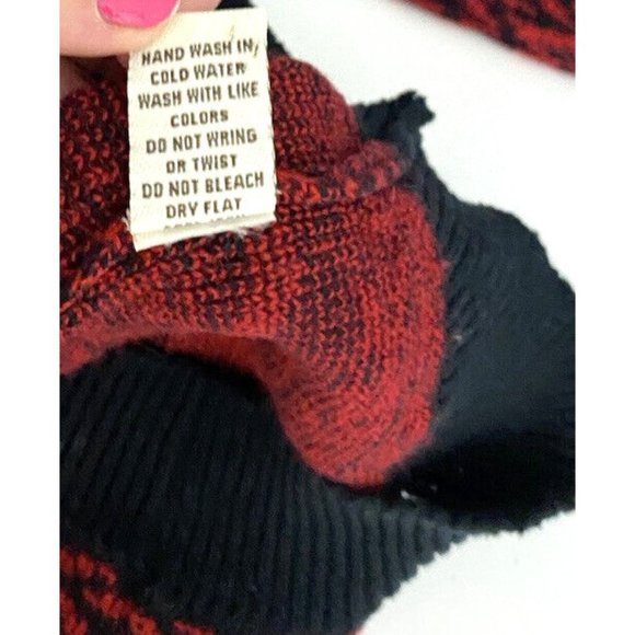 VINTAGE HAVANA Fringed Tribal Aztec Boho Sesign woman Sweater Charcoal- Red S - Picture 11 of 12